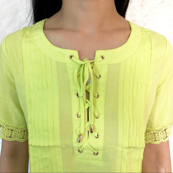 💎 Mocha Apparel neon yellow bright lace crop top - Picture 5 of 8